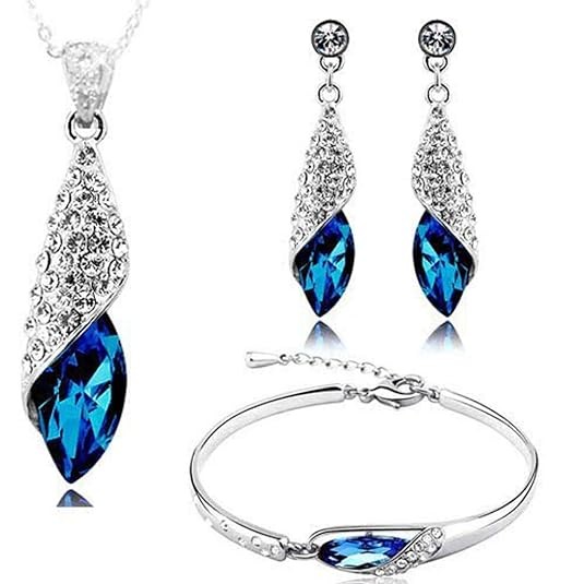 Valentine Gift By Shining Diva Italian Designer Non Precious Metal Jewellery Set for Women (Blue) (rrsdcmb208)