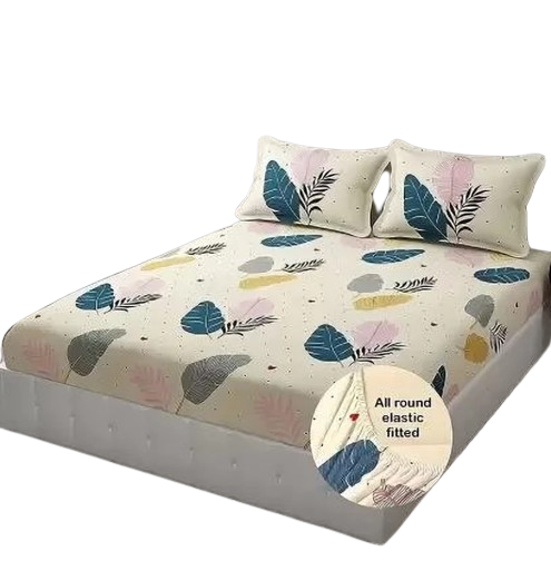 aniket 204 TC Cotton King, Double Printed Fitted (Elastic) Bedsheet  (Pack of 1, Multicolor)